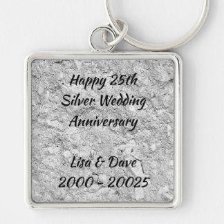 Bröllopsdag för silver för silversten 25th fyrkantig silverfärgad nyckelring