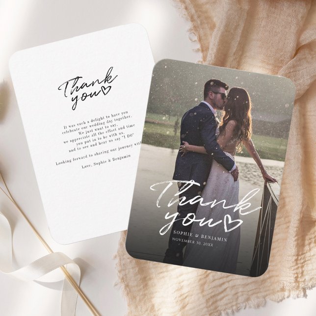 Bröllopsdag Fotohandsauktoriserad Tack budget Anteckningskort (Wedding Day Photo Thank You Card)