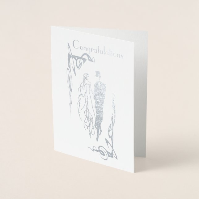 Bröllopsdag Grattiss hälsningskort Folierat Kort (Framsida)