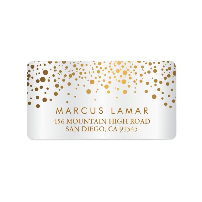 Bröllopsdag Guld Dots och Faux White Satin Adressetikett (Framsidan)