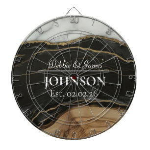 Bröllopsdag Jubileum Trä Svart Vit Agat Marmor Darttavla