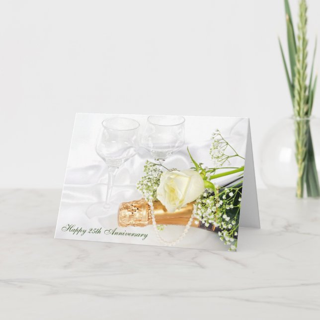 bröllopsdag med champagne och vit ros kort (Framsida)