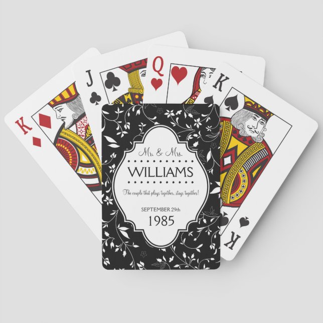 Bröllopsdag personifierat svartvitt casinokort (Baksidan)