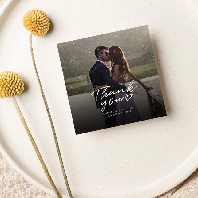 Bröllopsdag Photo Hand-Lettered-Tack Anteckningskort (Wedding Day Photo Thank You Mini Card)