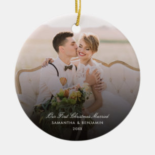 Bröllopsdag Photo Script Par Helgdag Keepsak Julgransprydnad Keramik