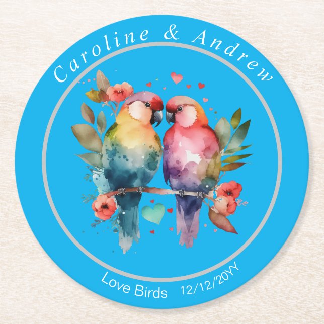 Bröllopsdag/Rehearsal Underlägg Love birds Papper Rund (Framsidan)