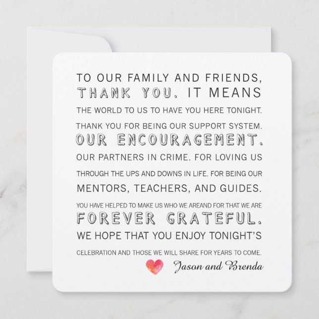 Bröllopsdag - tackkort | Vattenfärgat hjärta Tack Kort (Framsida)