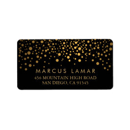 Bröllopsdag Trendig Guld-punkter på svart Adressetikett