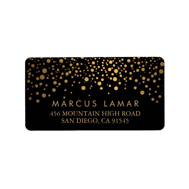 Bröllopsdag Trendig Guld-punkter på svart Adressetikett (Framsidan)
