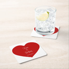 Bröllopsdag Underlägg Romantic Red Heart Papper Kvadrat