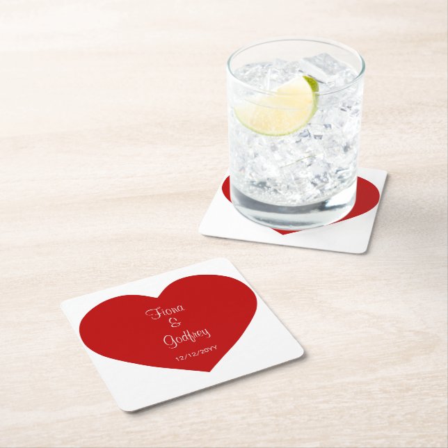 Bröllopsdag Underlägg Romantic Red Heart Papper Kvadrat (Insitu)