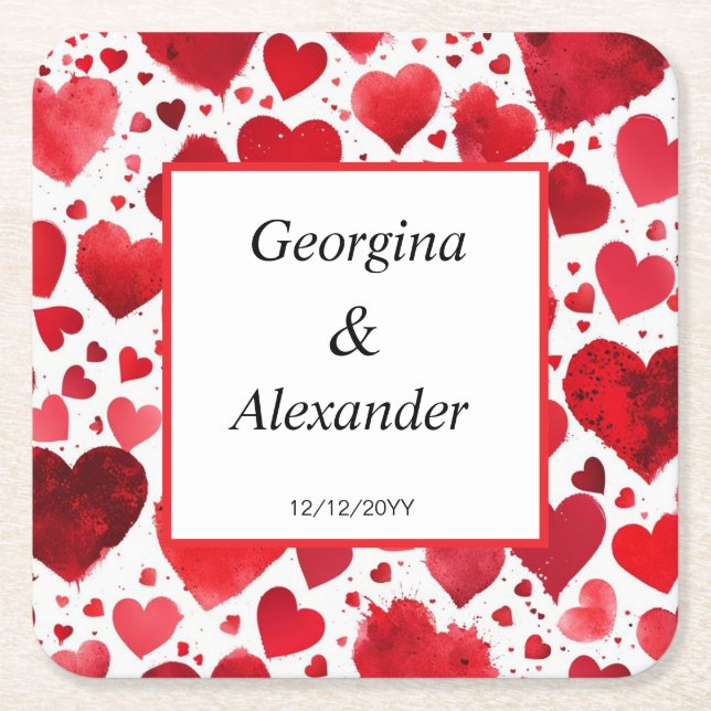 Bröllopsdag Underlägg Romantic Red Hearts (Framsidan)