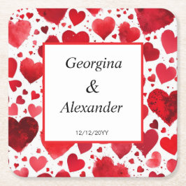 Bröllopsdag Underlägg Romantic Red Hearts Papper Kvadrat