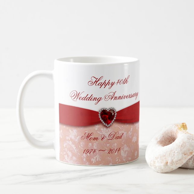 Bröllopsdagdesign för damast 40th kaffemugg (Med munk)