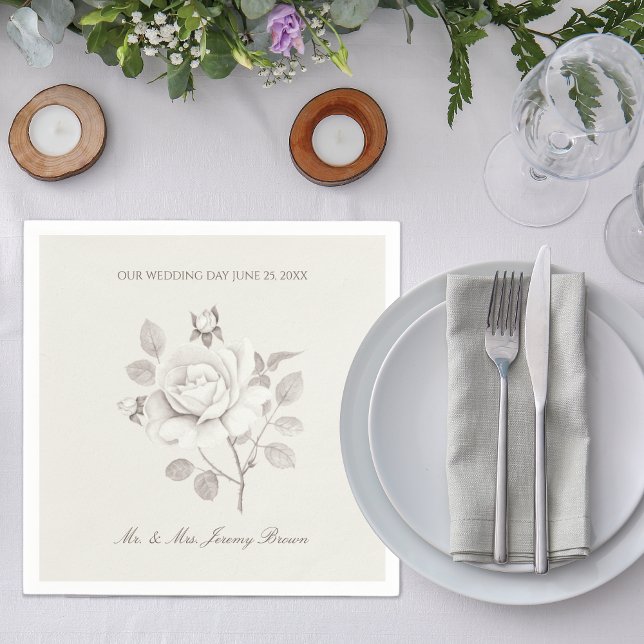Bröllopsdagen White Botanical Ro Pappersservett (Skapare uppladdad)