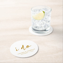 Bröllopsdagens Elegant Minimal enkel Guld och vit Underlägg Papper Rund