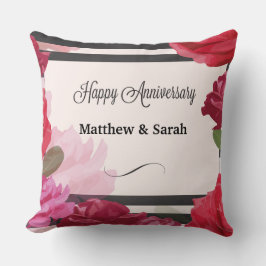 Bröllopsdagrosor, Ränder, Anpassade Namn Kudde