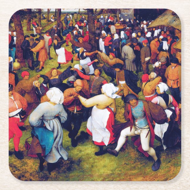 Bröllopsdansen, Pieter Bruegel Underlägg Papper Kvadrat (Framsidan)