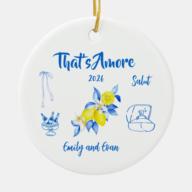 Bröllopsdatum Förlovad Det är Amore Italien Presen Julgransprydnad Keramik (Framsidan)
