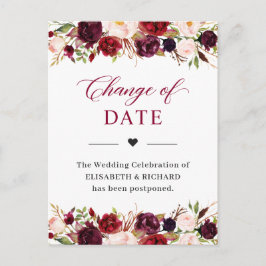 Bröllopsdatum skjutits upp Burgunderröd rodnad blo Vykort