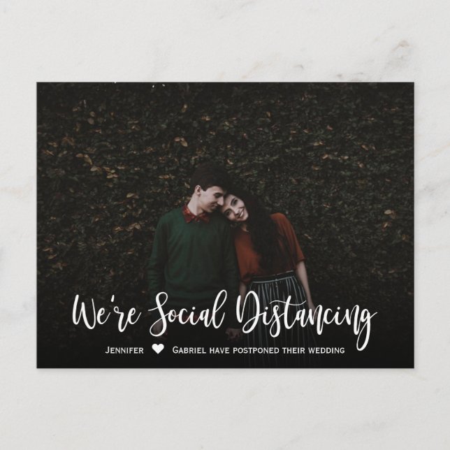 Bröllopsdatum skjutits upp Enkelt Foto Meddelande Vykort (Framsida)