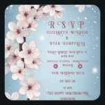 Bröllopsdesign för elegantens Blommigt Blommar-inb Fyrkantigt Klistermärke<br><div class="desc">Utformning av bröllopsinbjudan till elegant Blommigt Blommar Utformning Den här vackra bröllopsinbjudan visar en blommigt för elegant som har en delikat gren och som är försedd med mjuka blommar för körsbär i rosa. De ljusa tonerna på blommorna och den glatt böjda mörk grenar går ut från romantik och timelfri skönhet,...</div>