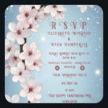 Bröllopsdesign för elegantens Blommigt Blommar-inb Fyrkantigt Klistermärke<br><div class="desc">Utformning av bröllopsinbjudan till elegant Blommigt Blommar Utformning Den här vackra bröllopsinbjudan visar en blommigt för elegant som har en delikat gren och som är försedd med mjuka blommar för körsbär i rosa. De ljusa tonerna på blommorna och den glatt böjda mörk grenar går ut från romantik och timelfri skönhet,...</div>