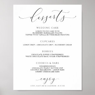 Bröllopsdessertmeny tecken elegant lyxmanus poster