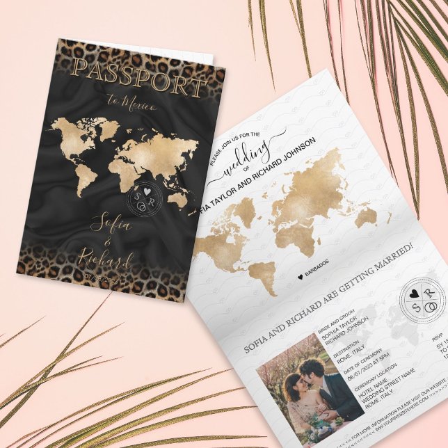 Bröllopsdestination Pass Världskarta Djur  Inbjudan (Wedding Destination Passport World Map Animal Invitation)