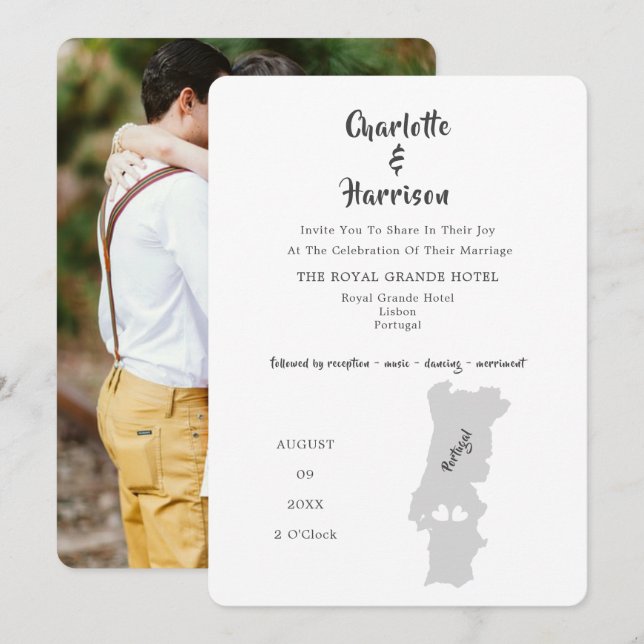 Bröllopsdestination Portugal Fotoinbjudan Inbjudningar (Fram/baksida)