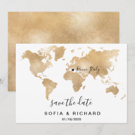 Bröllopsdestination Världskarta Guld Löst Hjärtat Inbjudningar