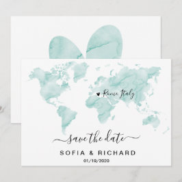 Bröllopsdestination Vattenfärg Världskarta Hjärta Inbjudningar