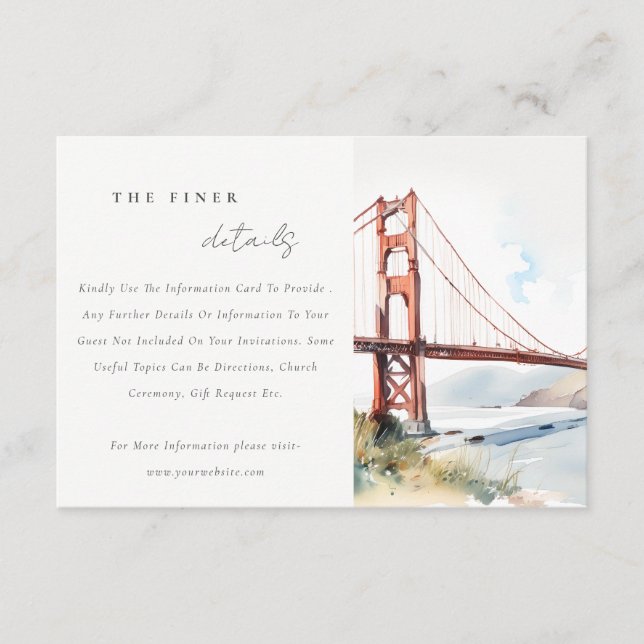 Bröllopsdetaljer för San Francisco Golden Gate Bri Tilläggskort (Framsida)