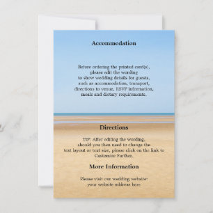 Bröllopsdetaljer för stranddestination inbjudningar
