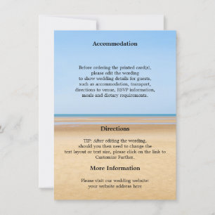 Bröllopsdetaljer för stranddestination inbjudningar