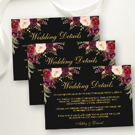 Bröllopsdetaljer i burgunderrött med svart infogni tilläggskort