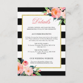 Bröllopsdetaljer Modern Blommig Svart Vita Ränder Tilläggskort