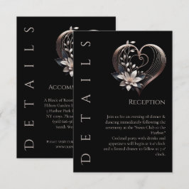 Bröllopsdetaljer - Modernt Rosa Hjärta med Blommor Tilläggskort