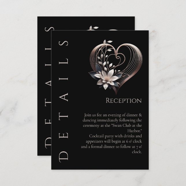 Bröllopsdetaljer - Modernt Rosa Hjärta med Blommor Tilläggskort (Fram/baksida)