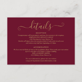 Bröllopsdetaljer Signaturmanus Burgundy och Guld Tilläggskort