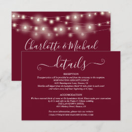 Bröllopsdetaljer Spring Lights Script Burgunder Tilläggskort