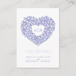 Bröllopsdetaljer tulpanbukett monogram blå vit tilläggskort