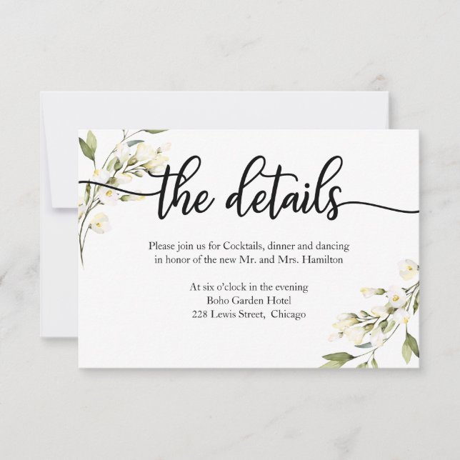 Bröllopsdetaljer Vit Kräm Blommig RSVP-kort OSA Kort (Framsida)