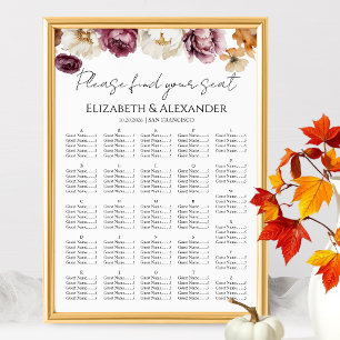 Bröllopsdiagram för Blommigt i Burgundy Poster