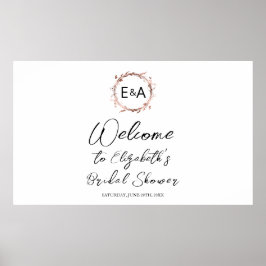 Bröllopsdopps välkomstskylt med monogram och blomm poster