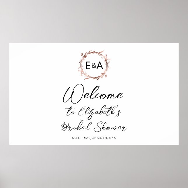 Bröllopsdopps välkomstskylt med monogram och blomm poster (Framsidan)