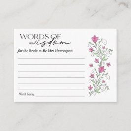 Bröllopsdoppskort med visdomsord i rosa blommor tilläggskort