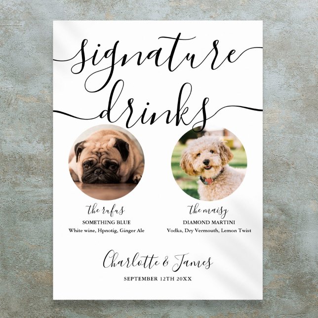 Bröllopsdrickor för husdjur Signaturdrycker skylt (Pet Dog Wedding Signature Drinks Sign)