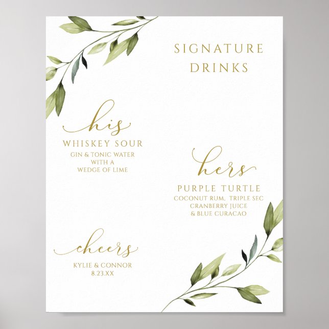 Bröllopsdrinkar Signaturdrinkar Cocktaildrycker Gr Poster (Framsidan)