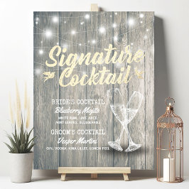 Bröllopsdrinksmeny Champagneglas Trä Poster
